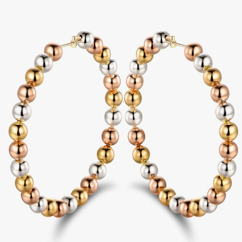 NEW 18K Gold Plated Tricolor Ball Hoop Earrings